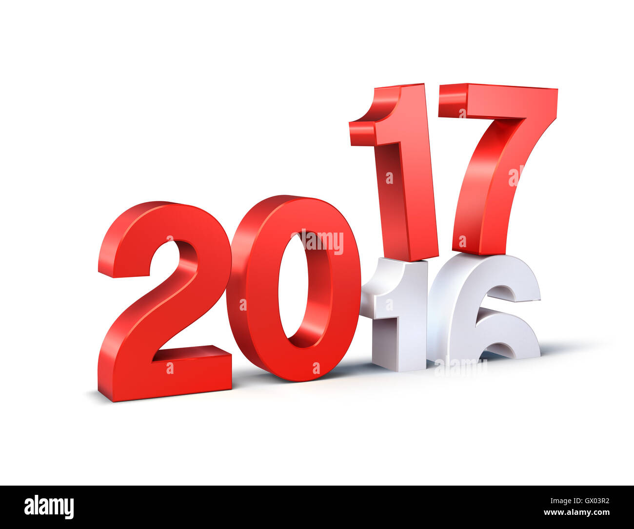 Neue Jahr rote 2017 Art über 2016, isoliert auf weiss - 3D-Illustration Stockfoto