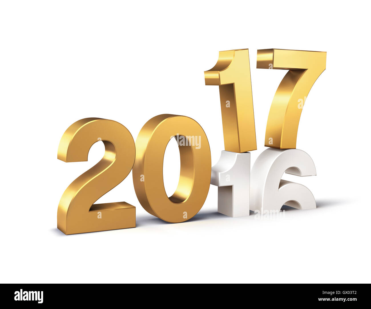 Neue Jahr gold 2017 Art über 2016, isoliert auf weiss - 3D-Illustration Stockfoto