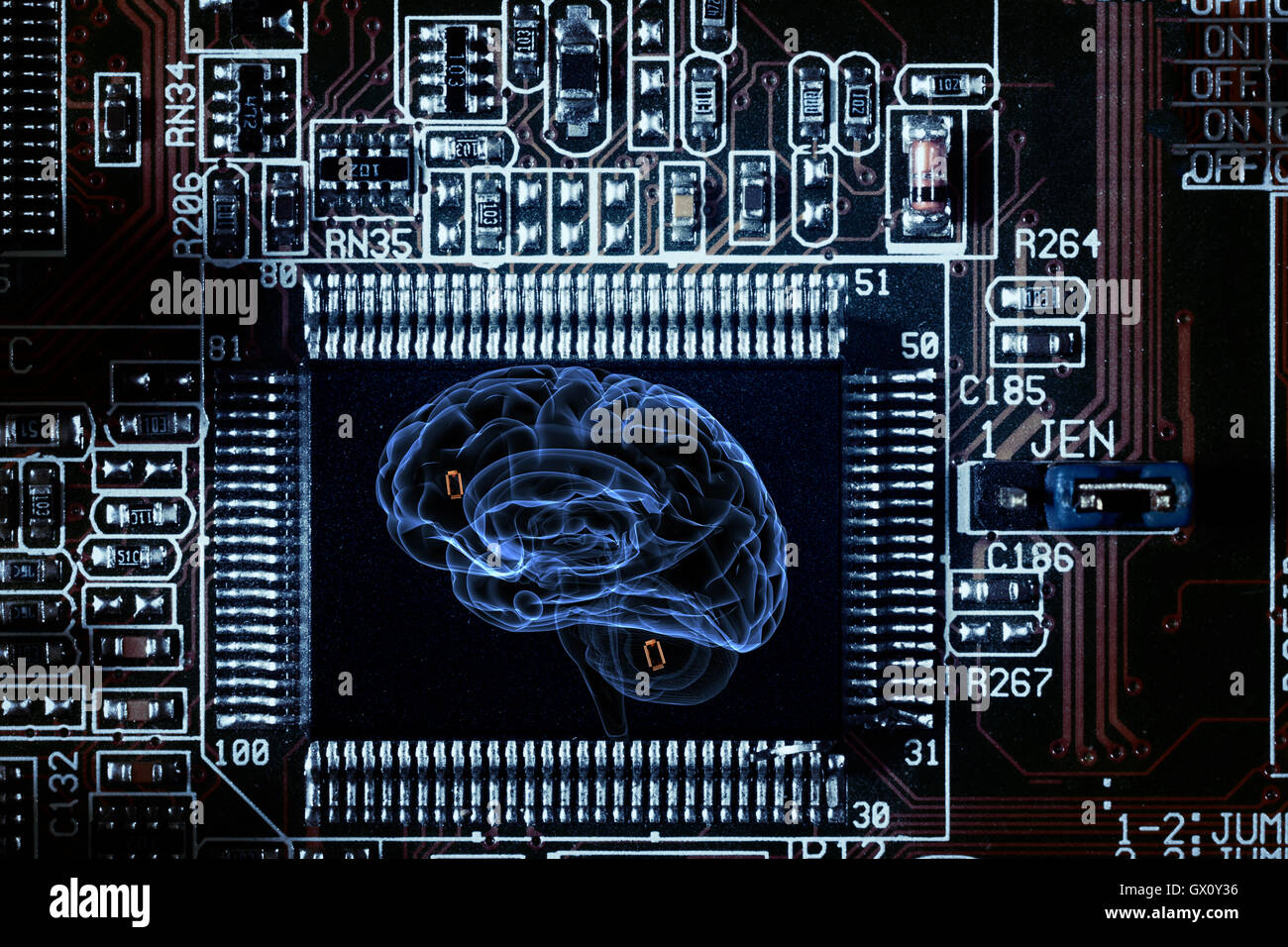menschliche Gehirn schematische und Kommunikation Stockfoto