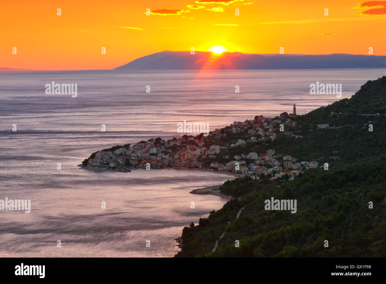 Sonnenuntergang in Igrane, Makarska Riviera Stockfoto
