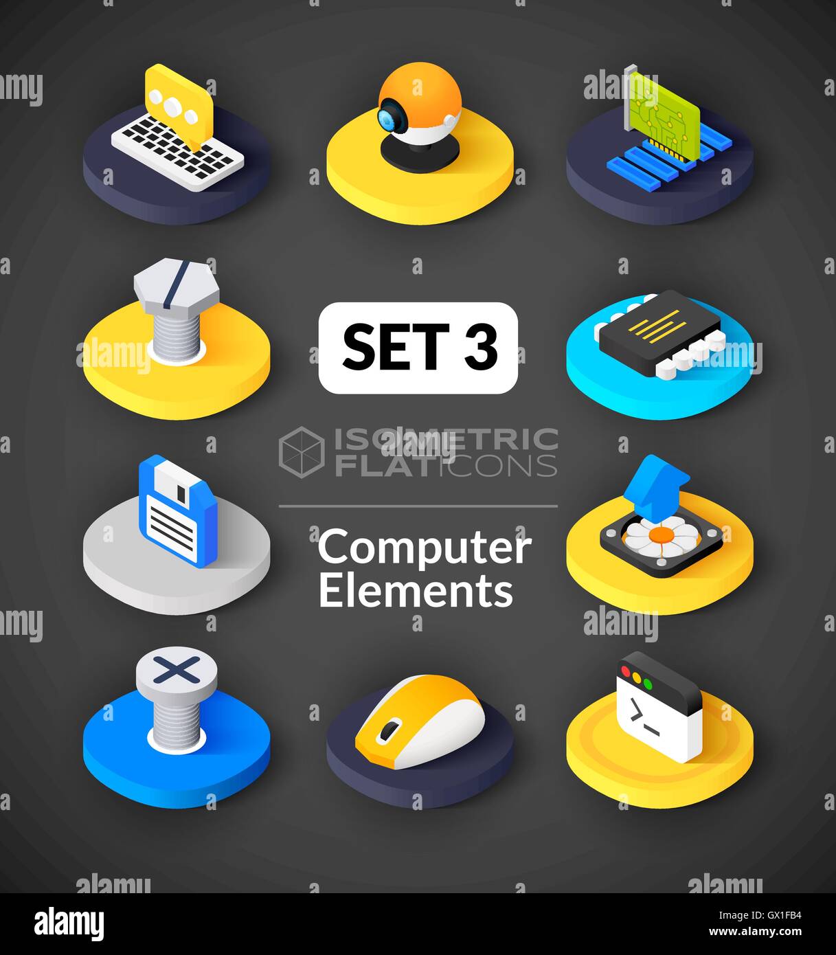 Isometrische flache Icons set 3 Stock Vektor