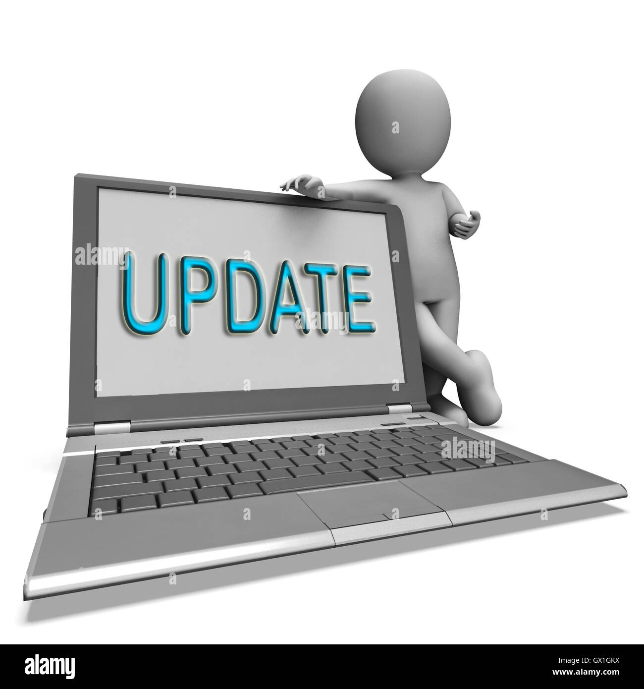 Update Laptop bedeutet Aktualisierung geänderte oder Upgrade Stockfoto