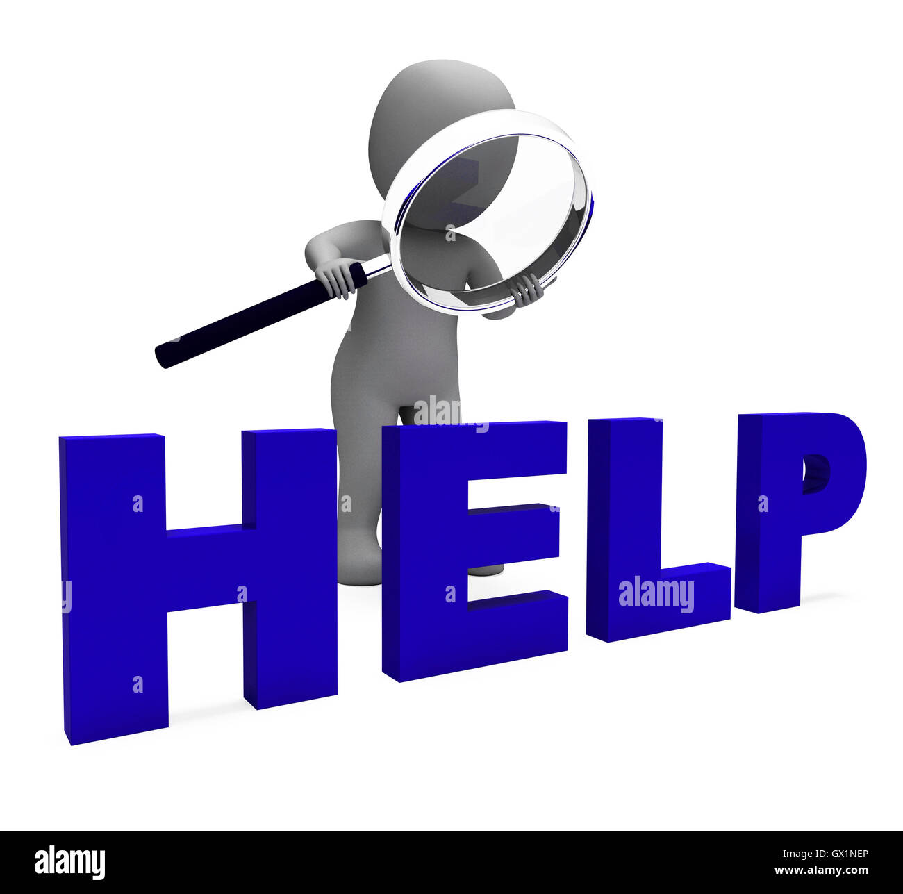 Hilfe Charakter zeigt Helpline Helpdesk unterstützen oder Unterstützung Stockfoto