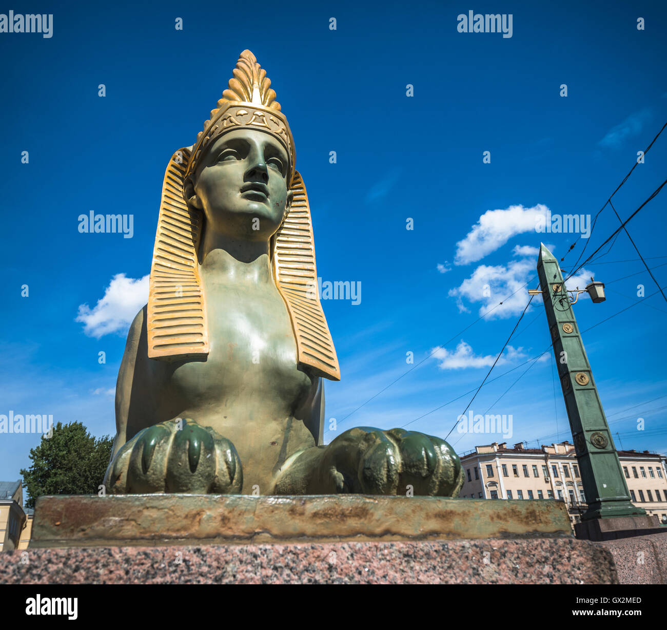 Sphinx der ägyptische Brücke über den Fluss Fontanka, Sankt Petersburg, Russland Stockfoto