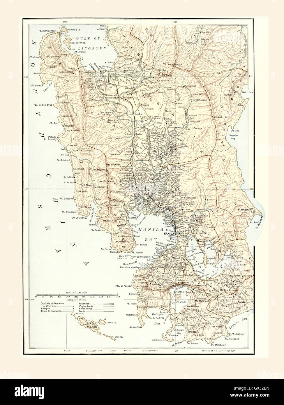 Karte von Manila, Philippinen und der Sitz des Krieges während des Spanisch-Amerikanischen Krieges von 1898. Stockfoto