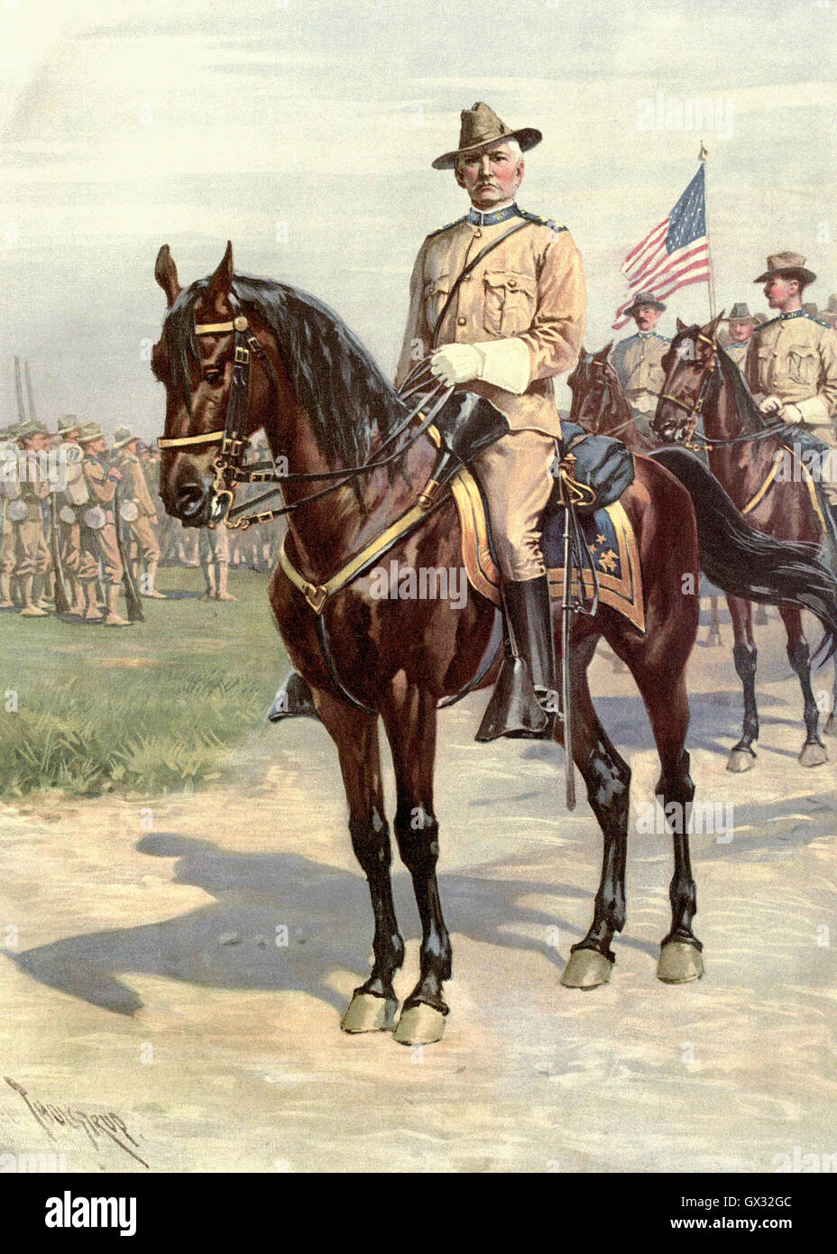 Major General Wesley Merritt, 1836-1910. General der United States Army während des amerikanischen Bürgerkrieges und des Spanisch-Amerikanischen Krieges.  Nach der Zeichnung von T. de Thulstrup. Stockfoto