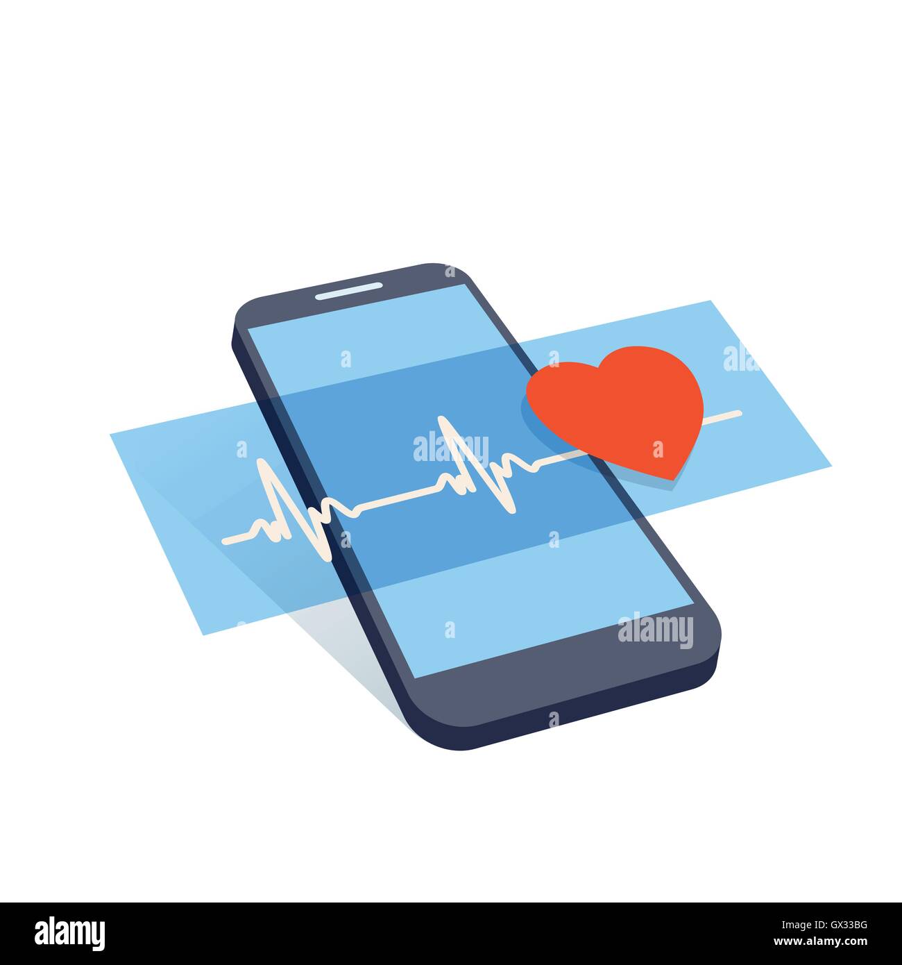Mobilgerät mit Herz Puls und Herz-Symbol-Vektor-illustration Stock Vektor