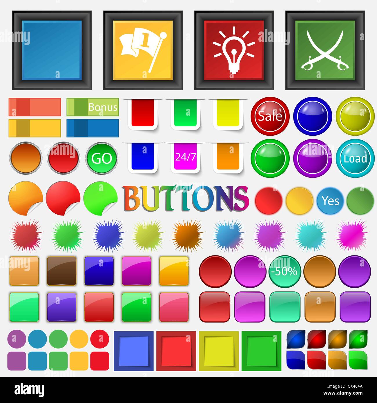 Flagge, Licht, Säbel, Filmsymbol. Großes Set-Tasten für Ihre Website. Vektor Stock Vektor