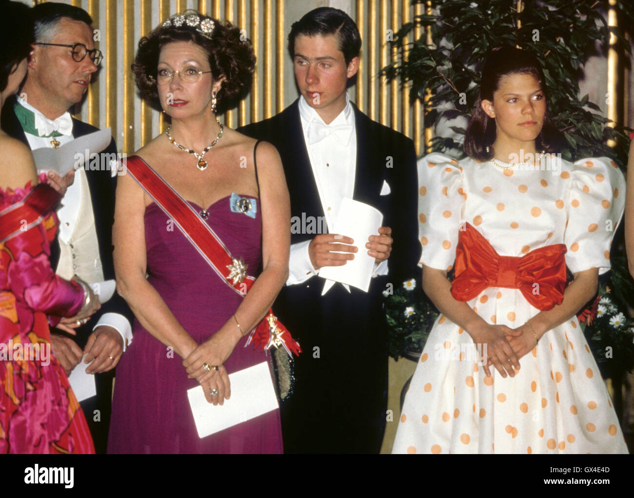 Kronprinzessin VICTORIA erste offizielle Gala-Dinner im Schloss 1992 während eines Staatsbesuchs des norwegischen Königspaares Stockfoto
