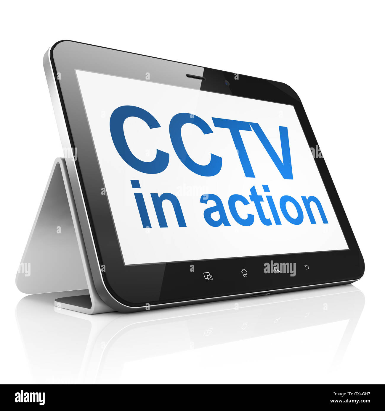 Sicherheitskonzept: CCTV In Aktion auf dem Tablet-pc-PC Stockfoto