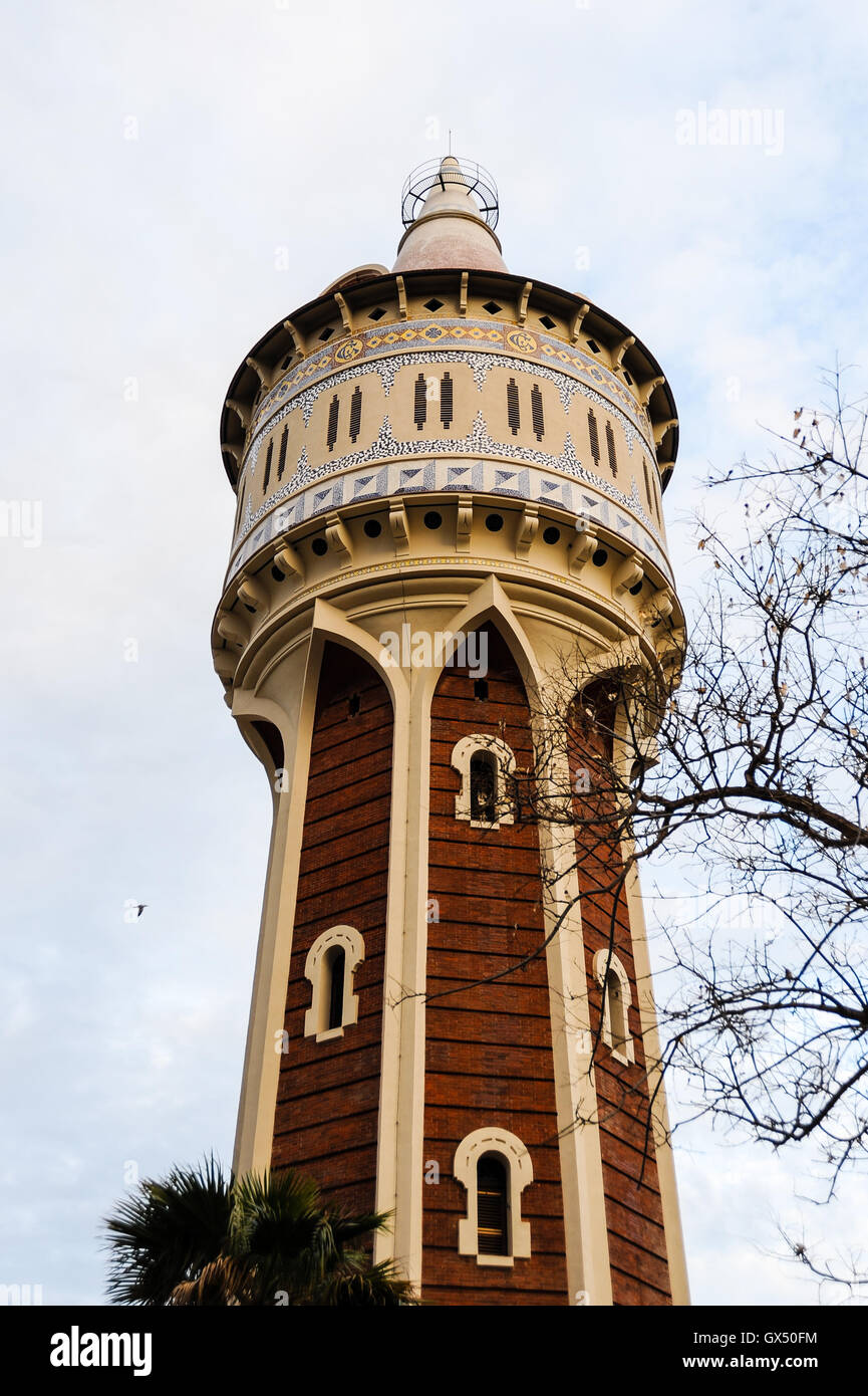 Spanien, Barcelona. Wasserturm. Torre de Las Aguas. Stockfoto