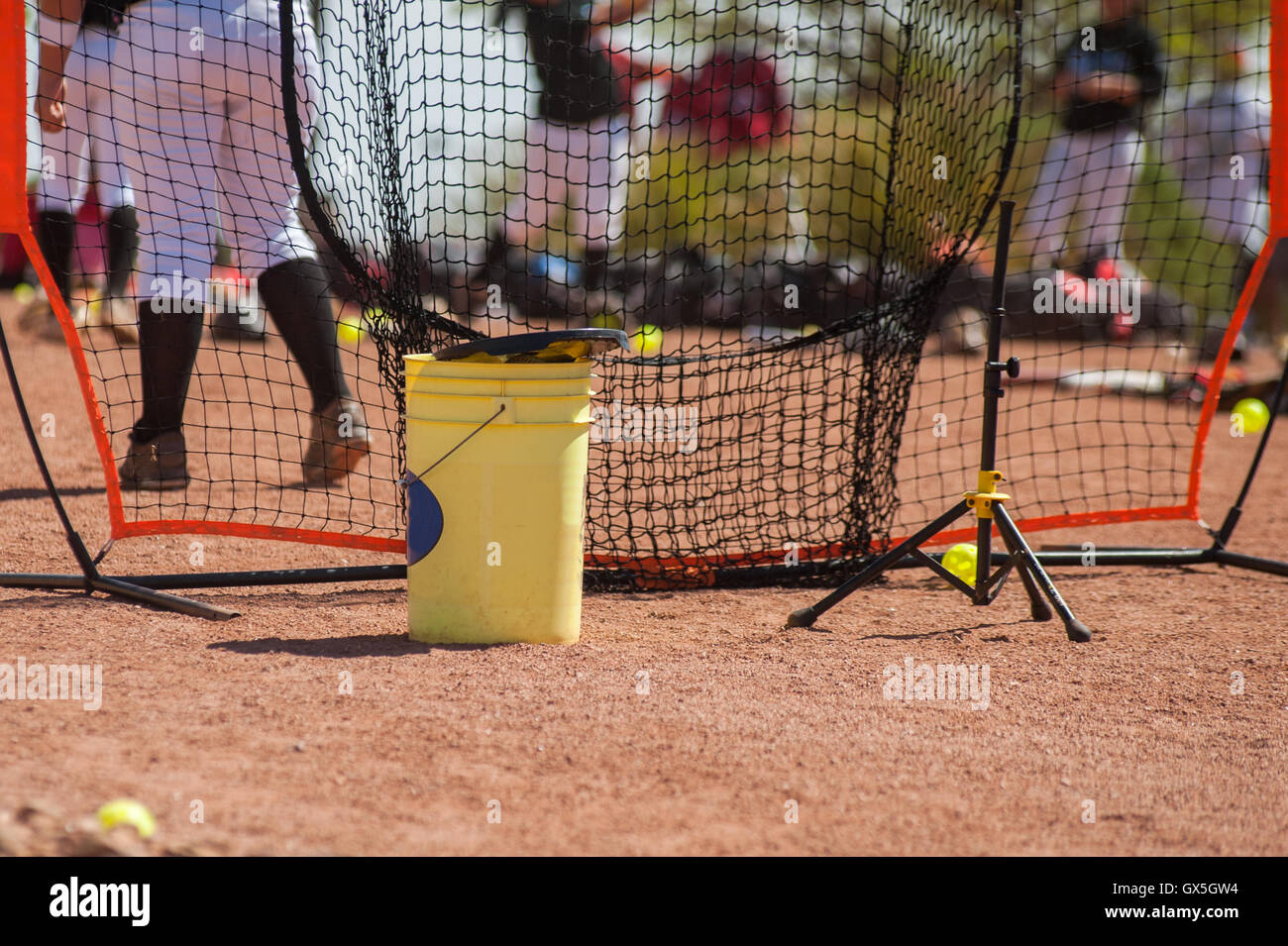 Praxiseinrichtung für Softball Praxis eingerichtet Stockfoto