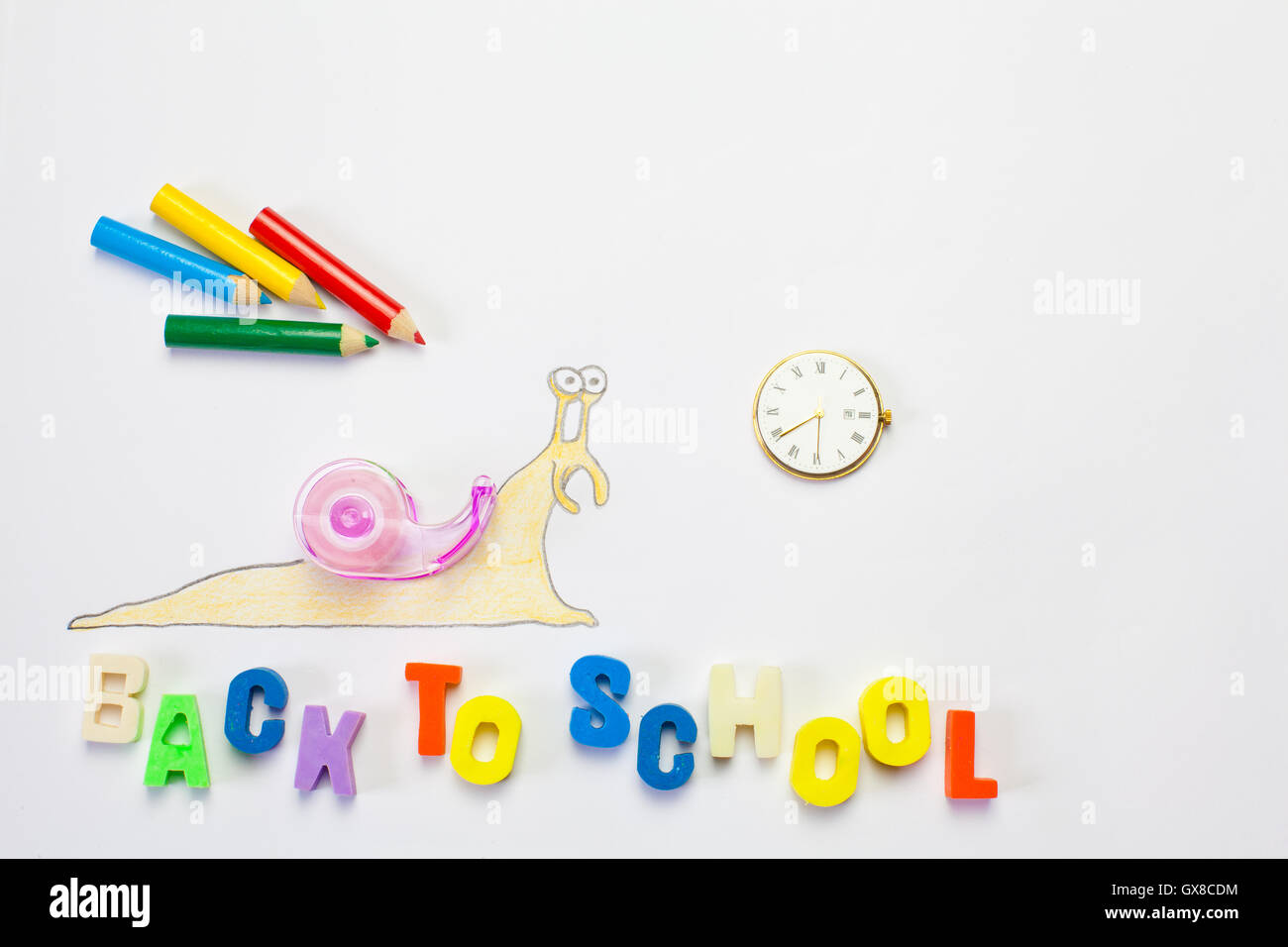Slug-Zeichnung zur Schule zu gehen. Stockfoto