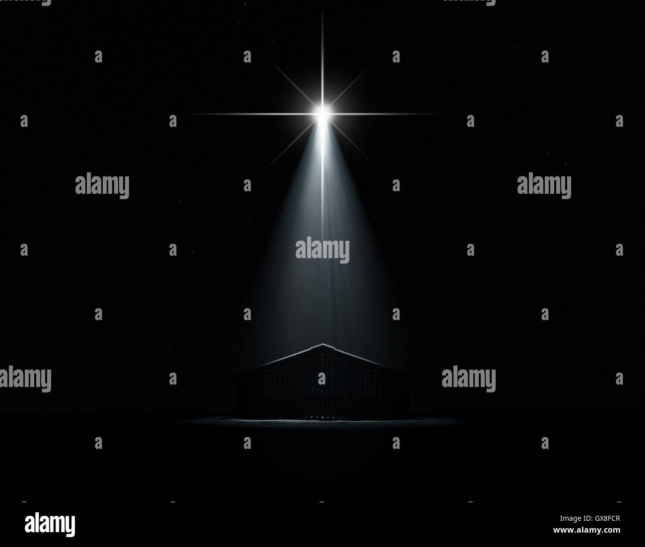 Eine 3D Rendern eine abstrakte Darstellung der Krippe von Christs Geburt in Bethlehem mit einem isolierten Stall vielfarbig b Stockfoto