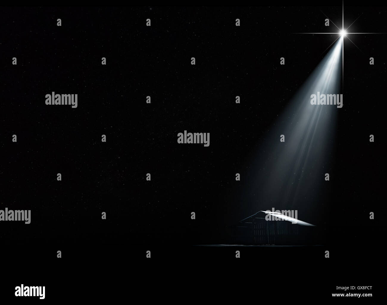 Eine 3D Rendern eine abstrakte Darstellung der Krippe von Christs Geburt in Bethlehem mit einem isolierten Stall vielfarbig b Stockfoto