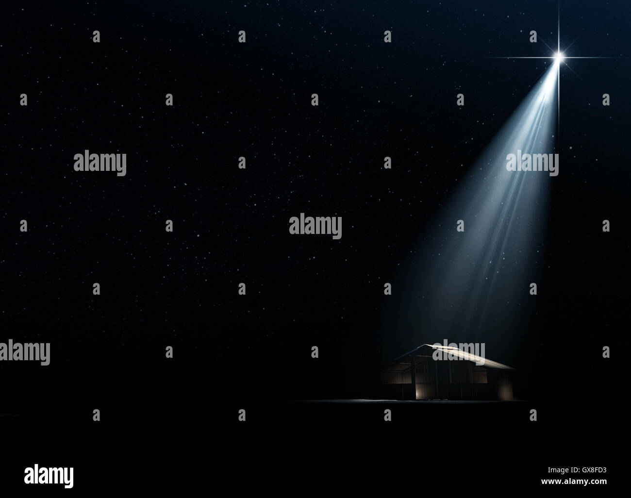 Eine 3D Rendern eine abstrakte Darstellung der Krippe von Christs Geburt in Bethlehem mit einem isolierten Stall vielfarbig b Stockfoto