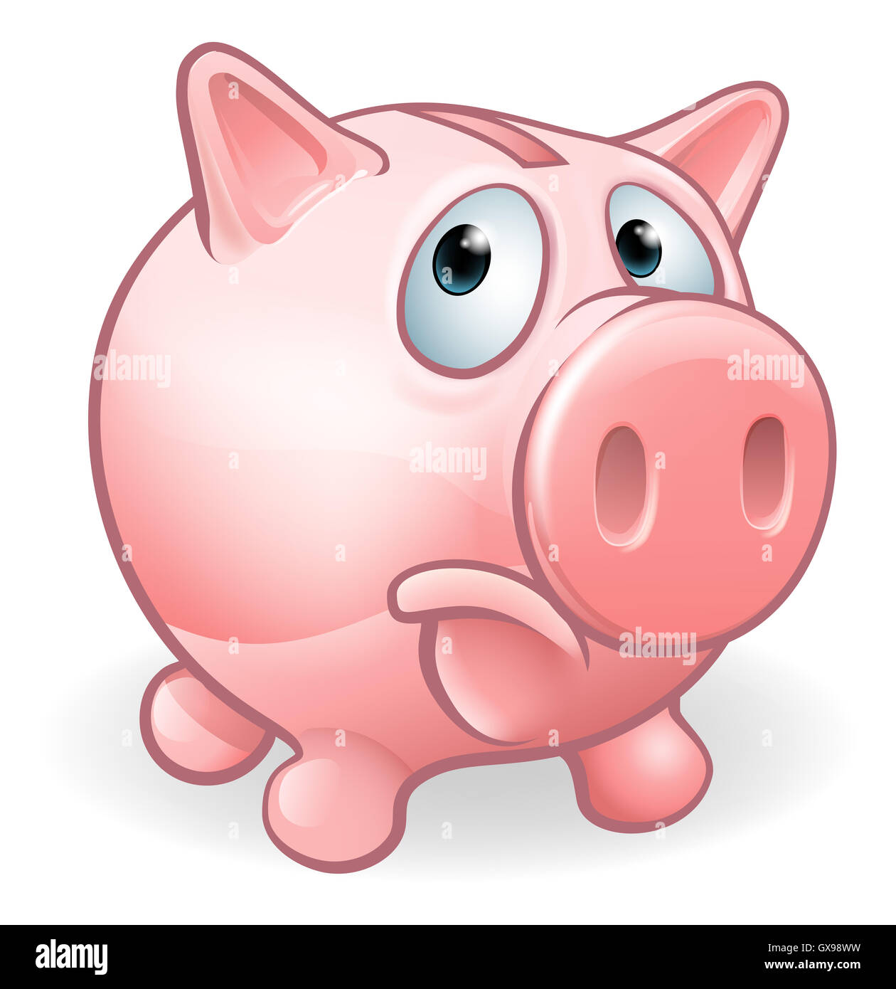 Traurig Cartoon Sparschwein Charakter Konzept Stockfoto