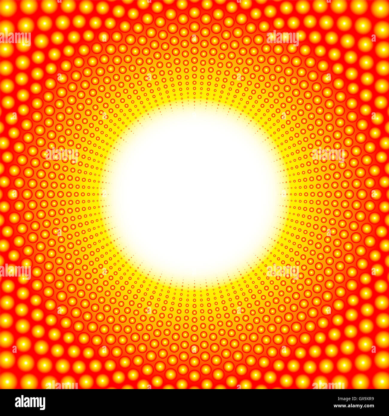 White Heat Muster mit lodernden Center - bestehend aus glänzenden Kugeln. Stockfoto