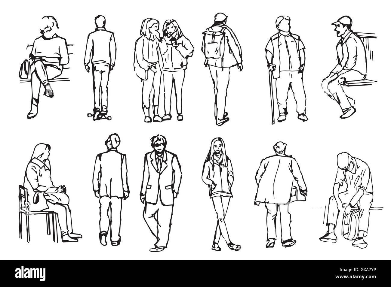 Sammlung von Hand gezeichnet Menschen in linearen Stil. Verschiedene