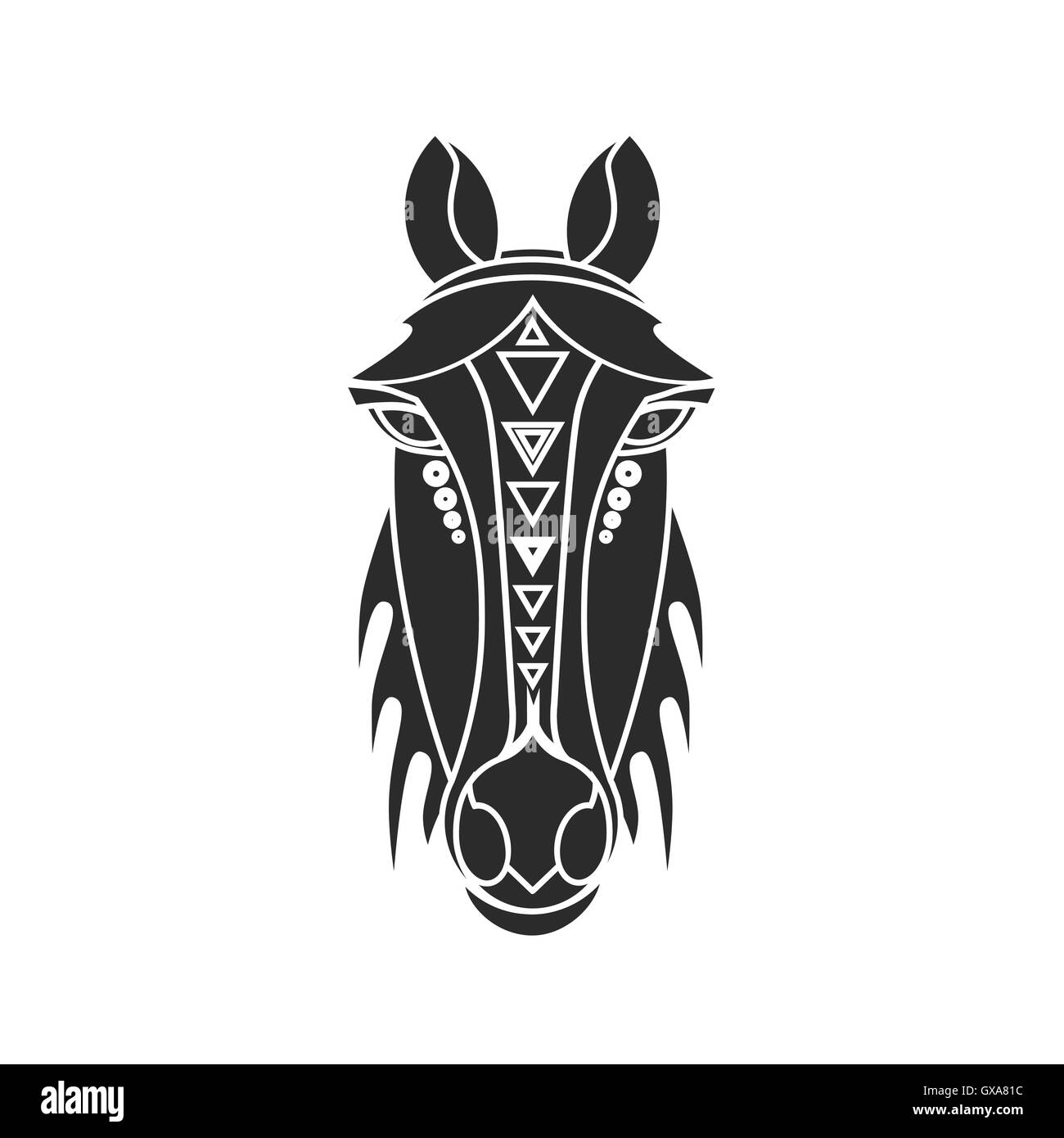 Geometrischen Vektor Pferd Porträt. Flache Darstellung auf dem weißen Hintergrund. Tattoo-Stil. Stock Vektor