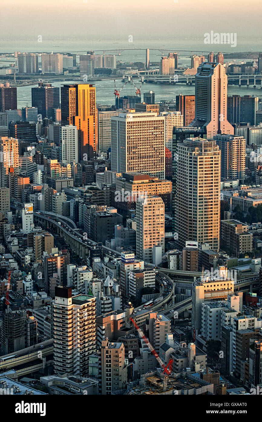 Japan, Honshu-Insel, Kanto, Tokio, Sonnenuntergang Übersicht. Stockfoto