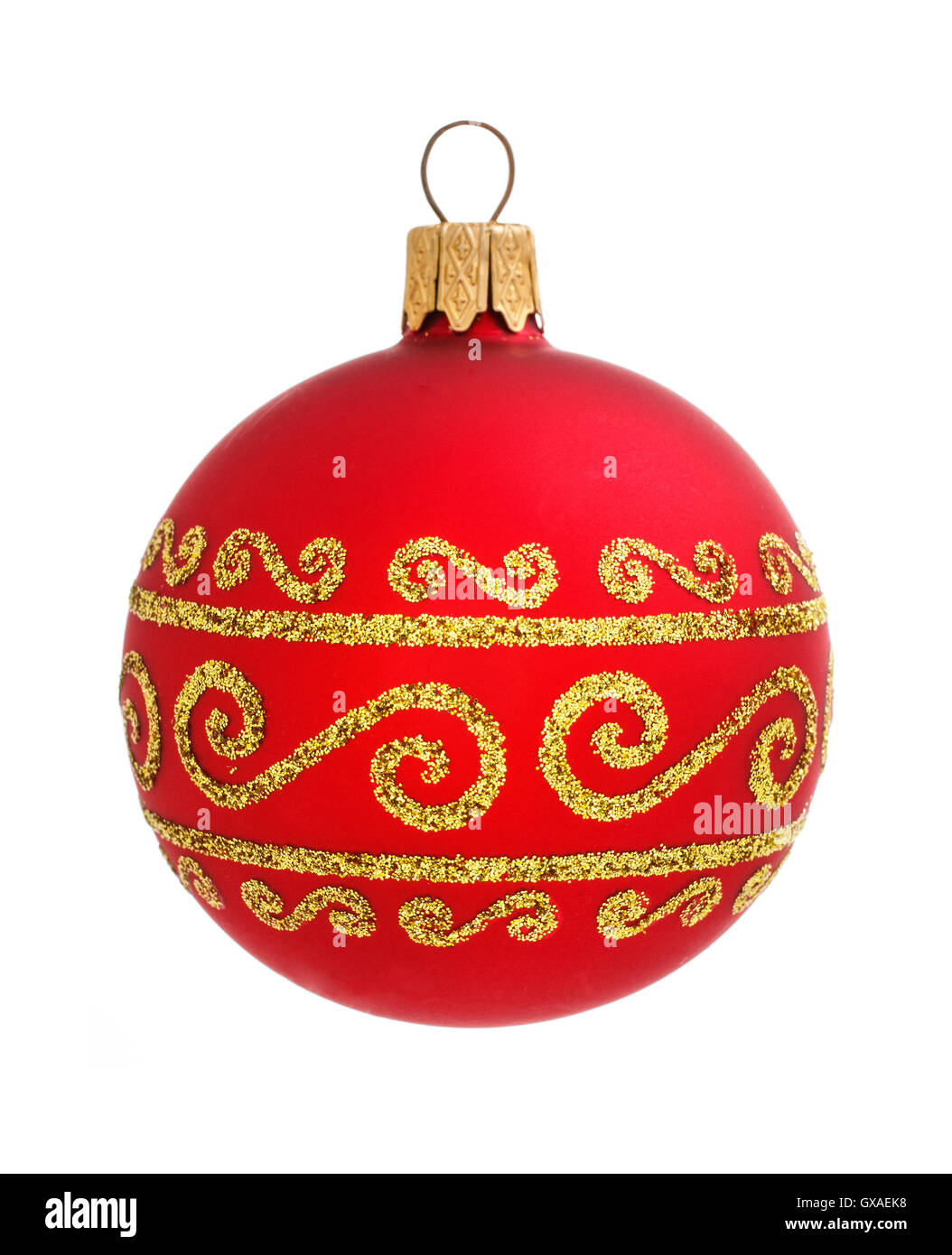 rote Weihnachtskugel isoliert auf dem Hintergrund Stockfoto