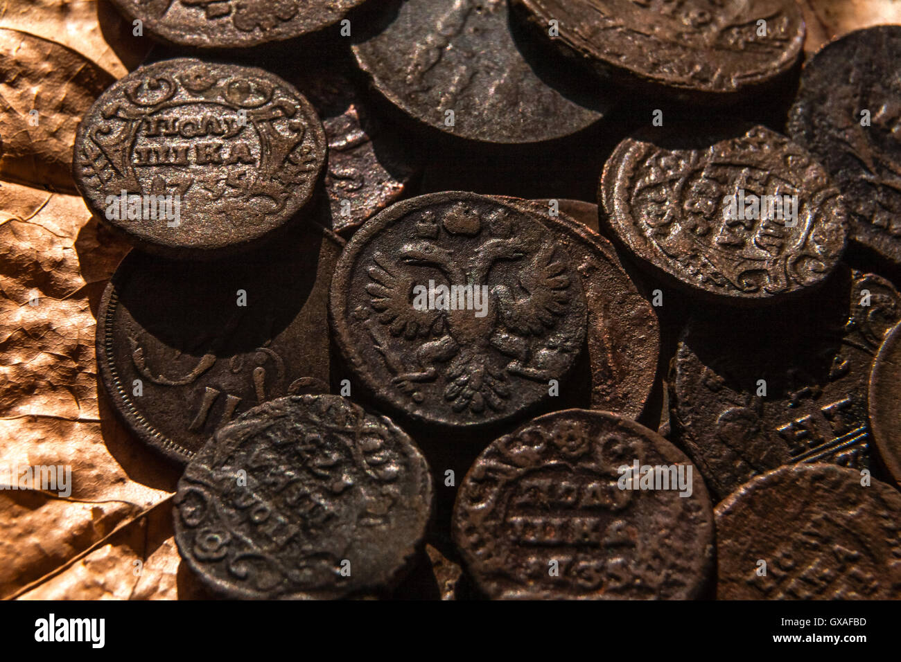Kupfermünzen Oxide Stockfoto