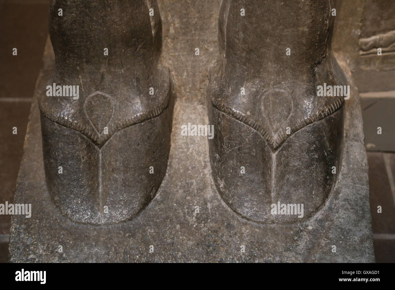 Unter der Leitung von menschlichen geflügelten Löwen (Lamassu). HUF. 883-859 V. CHR.. Neo-assyrischen. Herrschaft von Ashurnasirpal. Nimrud (alte Kalhu). Stockfoto