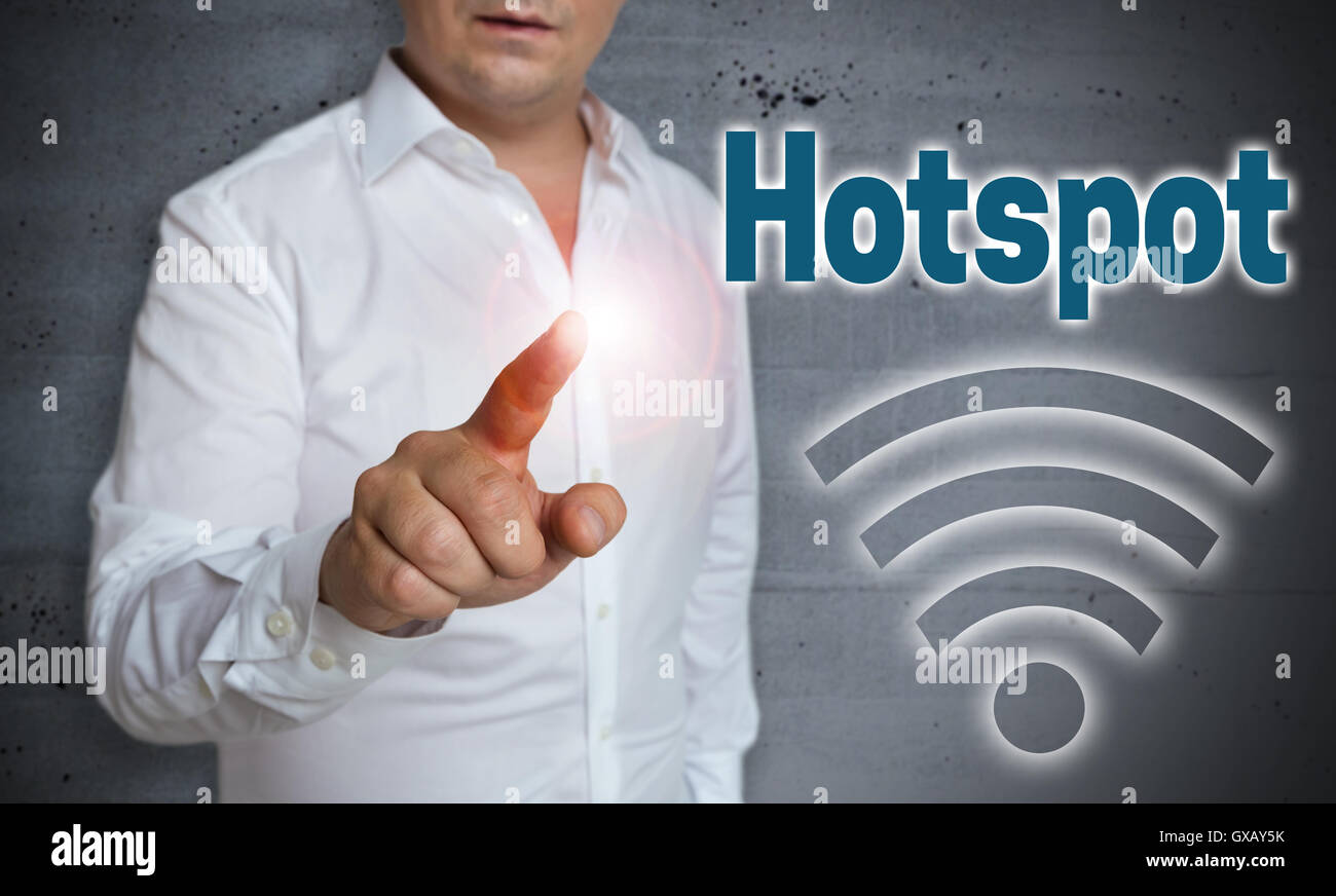 Hotspot-Symbol Touchscreen wird von Menschen betrieben. Stockfoto