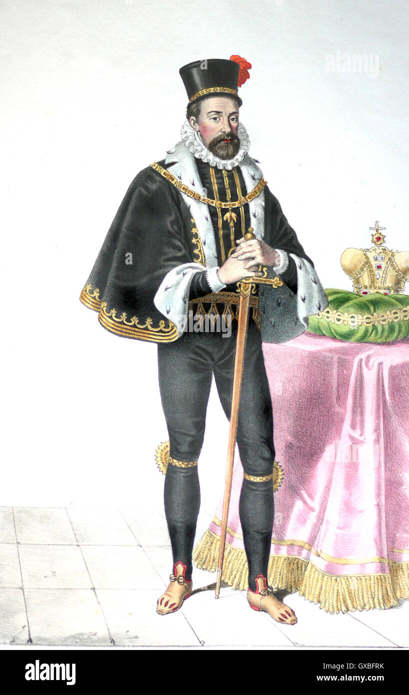 FERDINAND II., römisch-deutscher Kaiser (1578-1637) als König von Ungarn in einem Kupferstich von Anfang des 19. Jahrhunderts Stockfoto