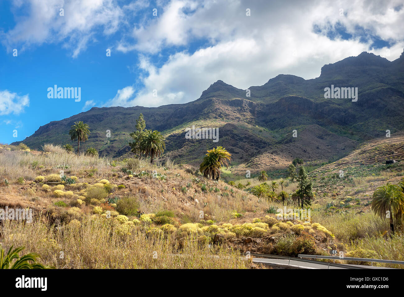 Berglandschaft zwischen Maspalomas und San Bartolome de Tirajana. Gran Canaria Stockfoto