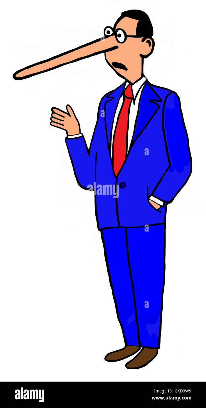 Farbe Abbildung des Menschen im Gespräch mit einer wirklich langen Nase. Stockfoto