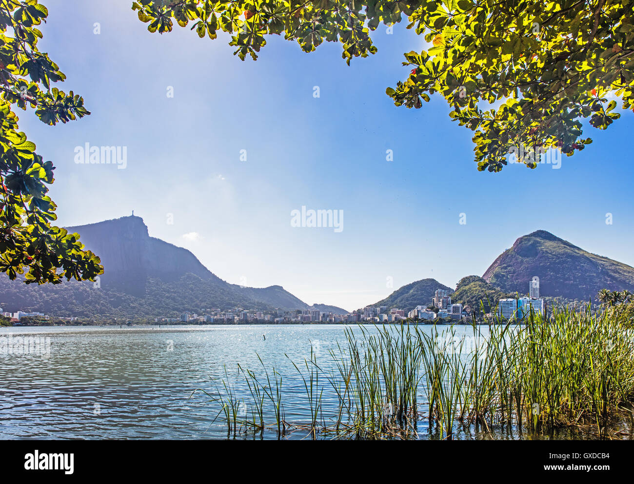 Rodrigo de Freitas Lagune, Corcovado Ipanema, Christus, den Erlöser in der Ferne, Rio De Janeiro, Brasilien Stockfoto