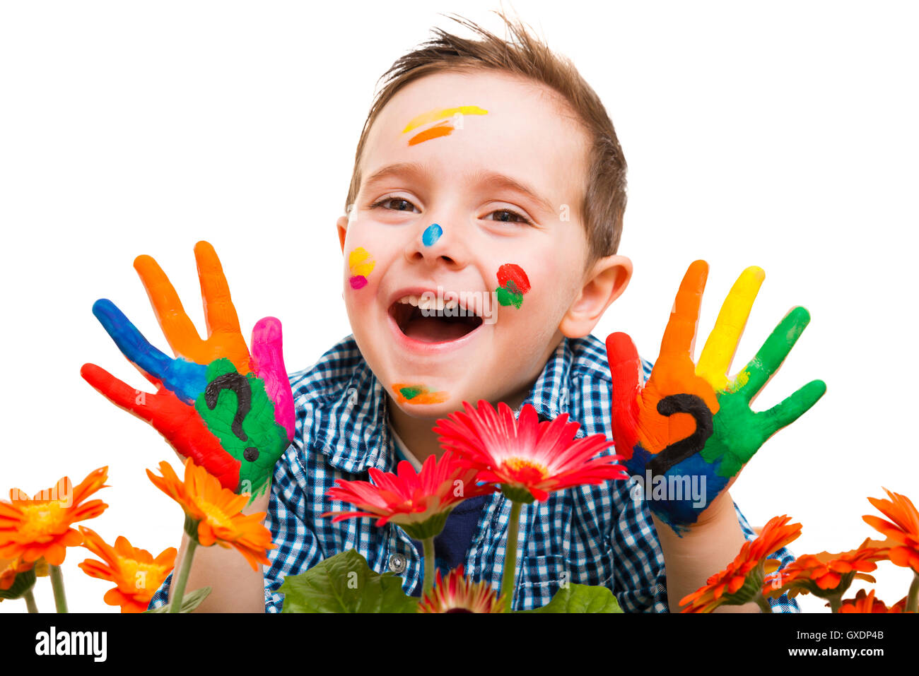 Kind mit farbigen Hände Stockfoto