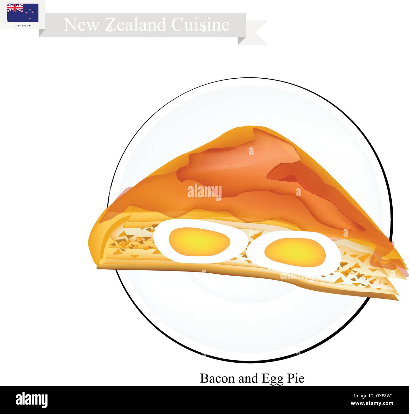 Neuseeländische Küche, traditionelle Speck und Ei Pie. Einer der beliebteste Gericht in Neuseeland. Stock Vektor