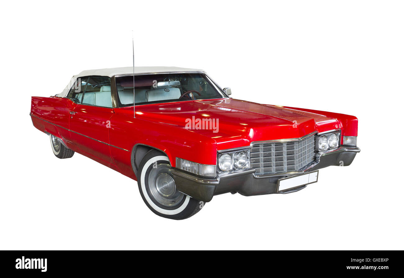 Alten Retro-rotes Auto auf weißen Hintergrund isoliert. Stockfoto