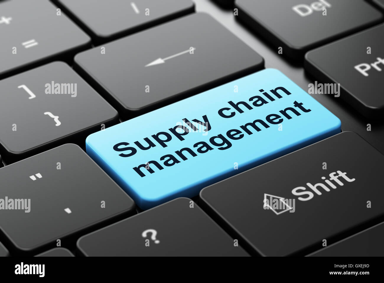 Werbekonzept: Supply Chain Management am Computer Tastatur Hintergrund Stockfoto