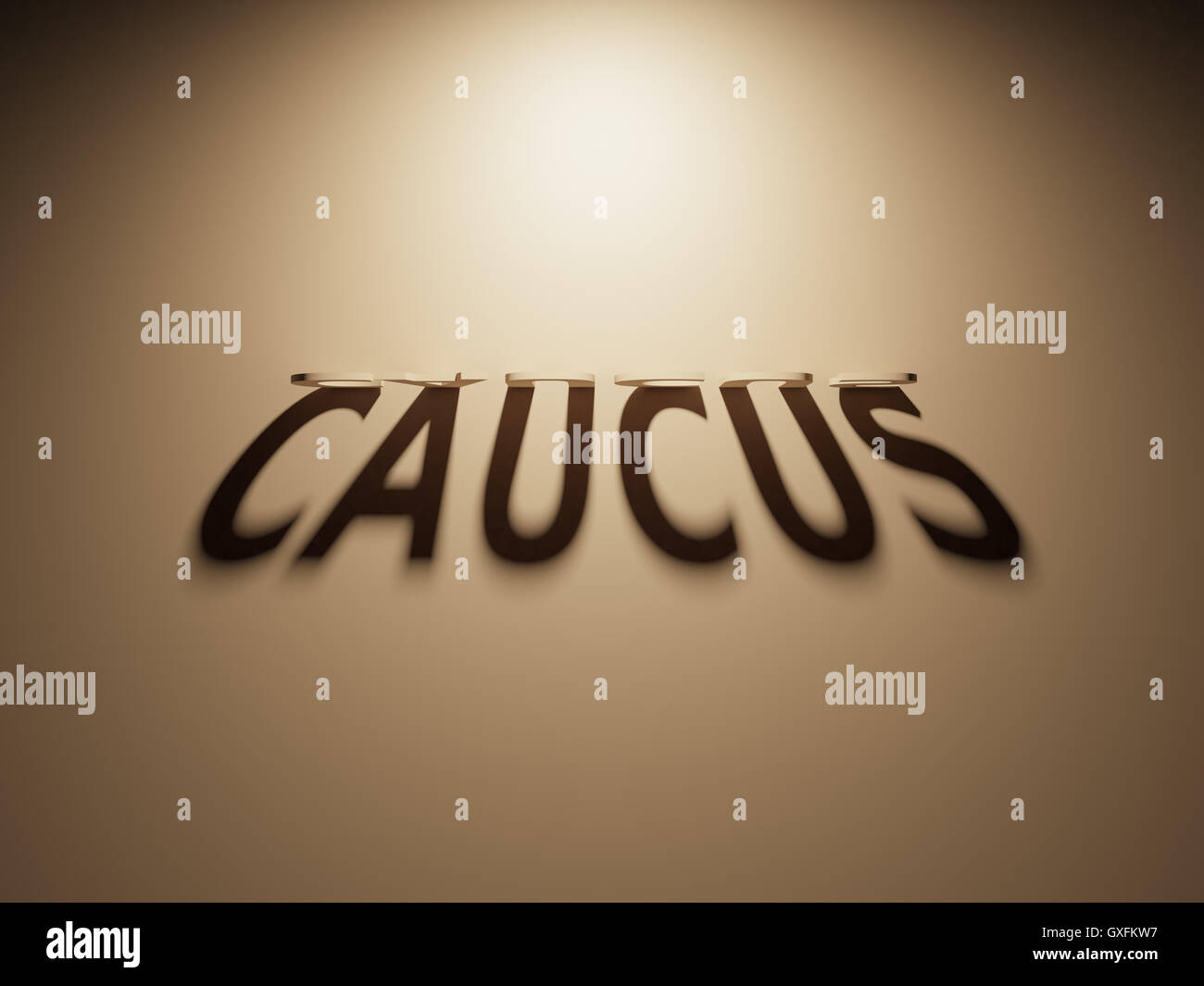 Eine 3D Darstellung des Schattens eines umgekehrten Text, Caucus liest Stockfoto
