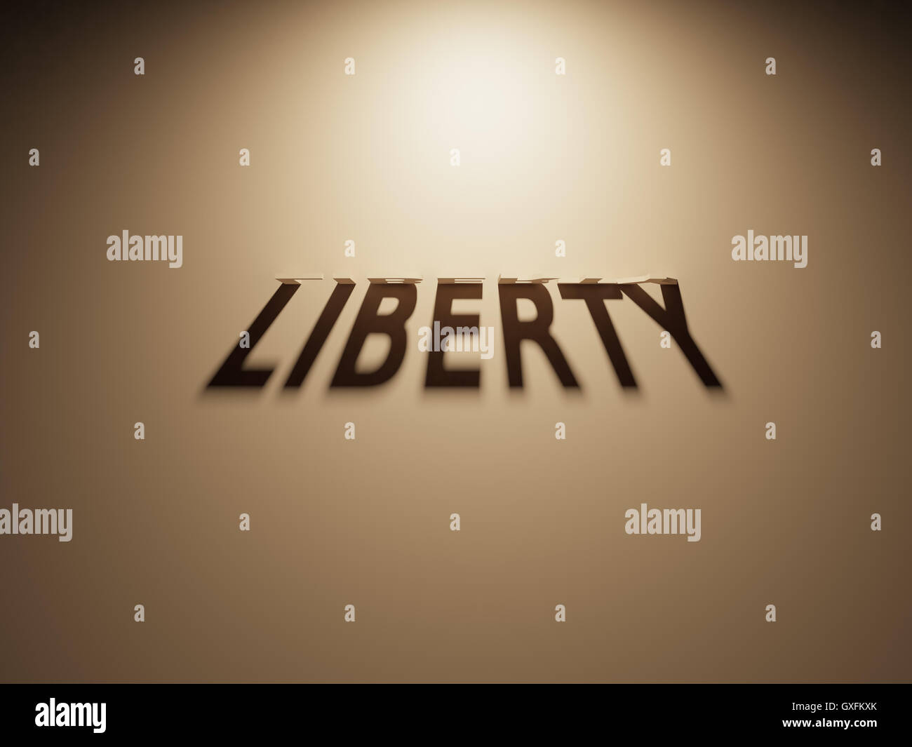 Ein 3D Rendering des Schattens eines umgekehrten Text, Liberty liest. Stockfoto