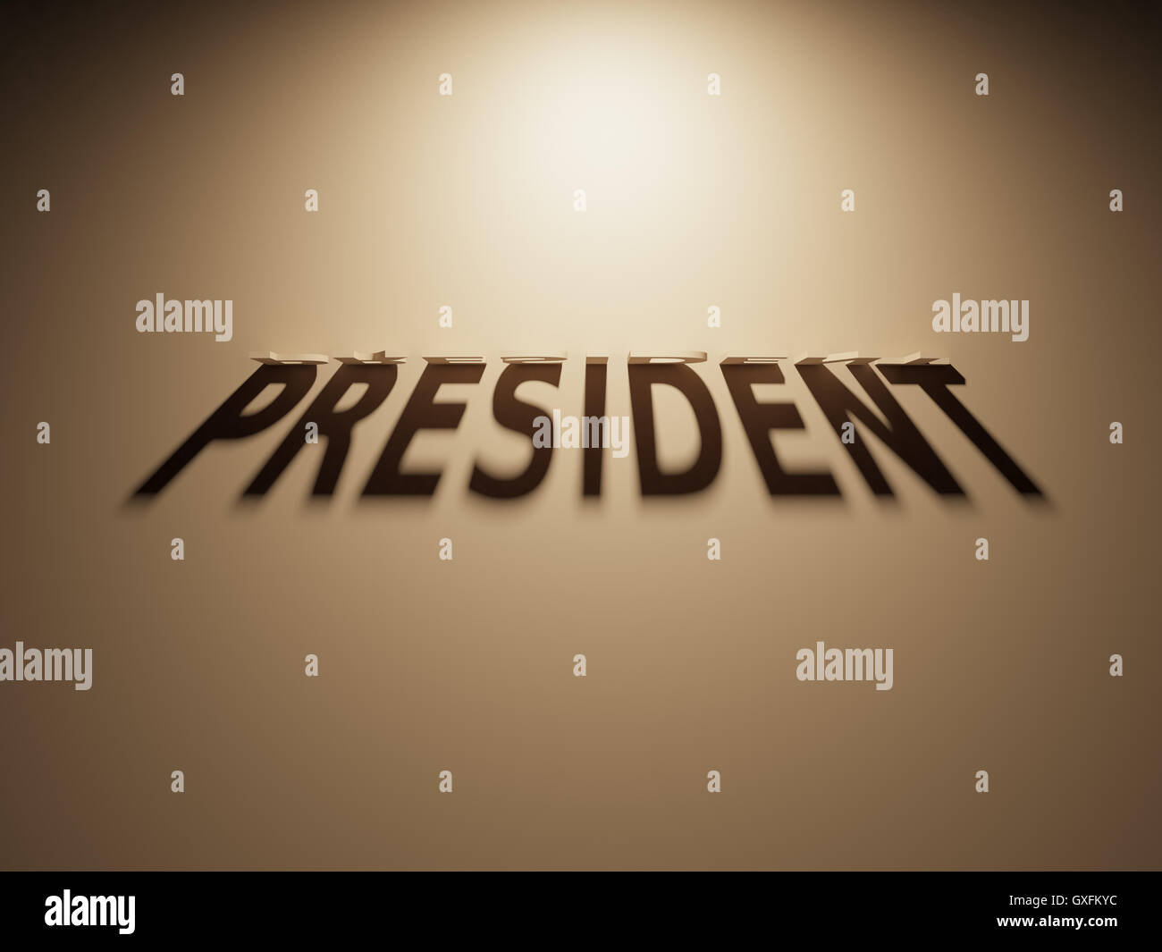 Eine 3D Darstellung des Schattens eines umgekehrten Text, der Präsident verliest Stockfoto