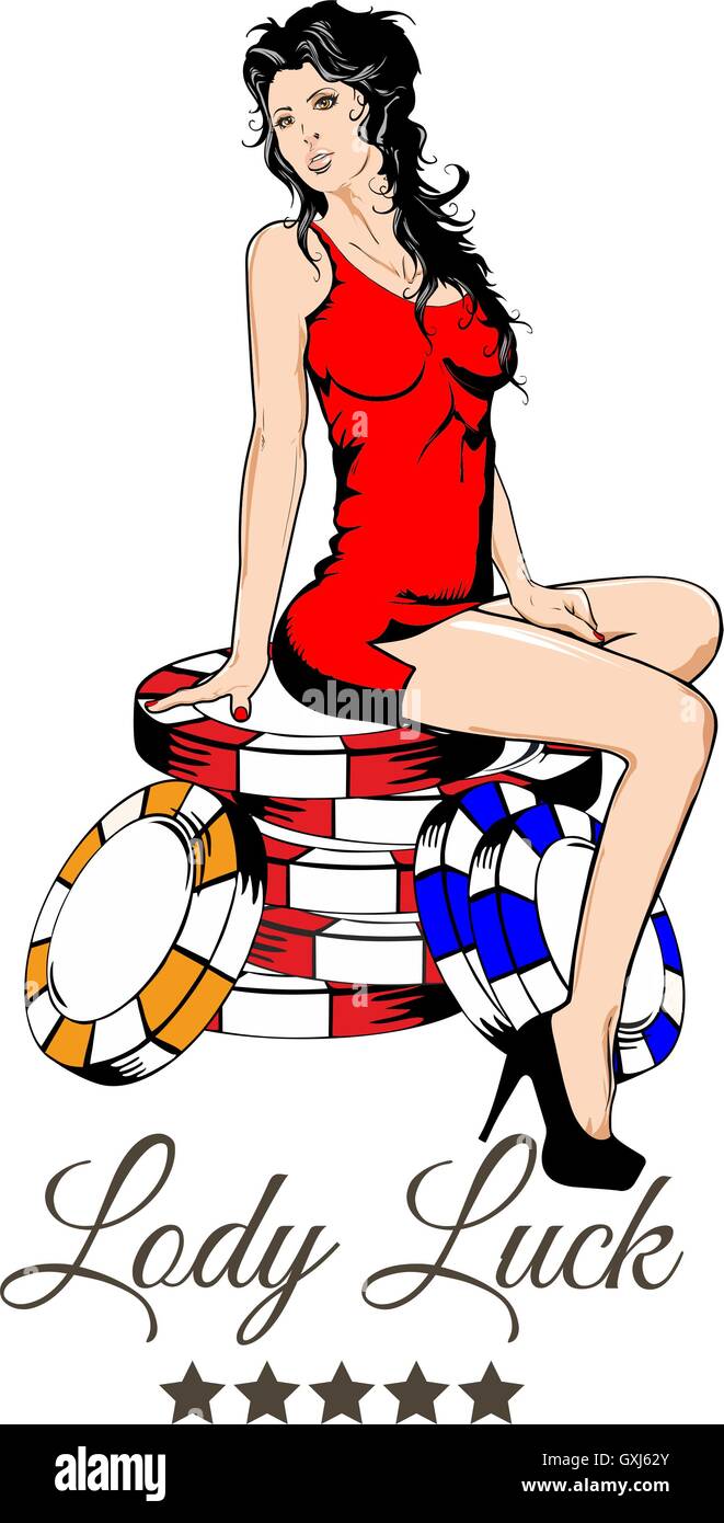 schöne, Schönheit, Körper, Casino, Chip, Chips Casino, erotisch, Weiblich, Glücksspiel, Spiel, Mädchen, Haar, Illustration, Beine, Pin-Ups, spielen Stockfoto