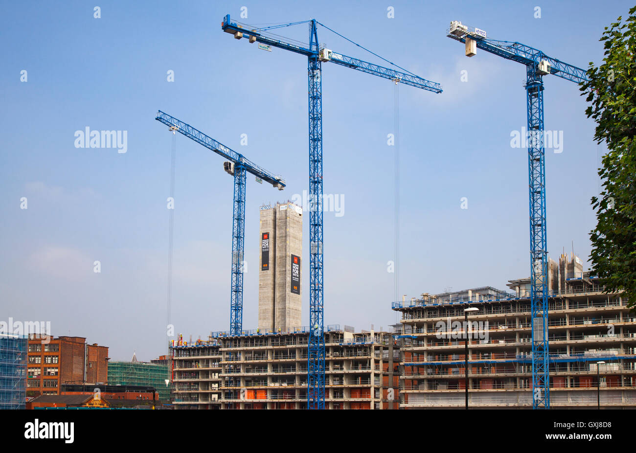 Wichtige Entwicklung, Architektur, Bau, Beton, Industrie, Bau, unfertig, Industrielle, Struktur, Baustelle in der Oxford Street, Manchester City Centre, VEREINIGTES KÖNIGREICH Stockfoto