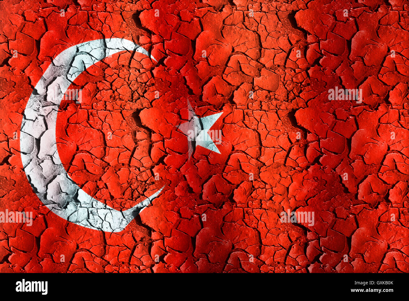 Fahne der Türkei Auf Abblätterndem Grund, Symbolfoto Für Politische Entwicklungen in der Sprache Stockfoto