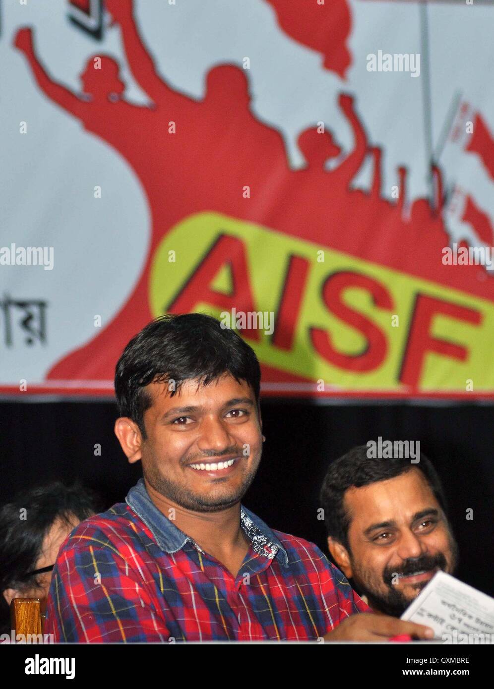 Aller Indien Students Federation Führer Kanhaiya Kumar während des Konvents veranstaltet AISF und AIYF Kolkata Stockfoto