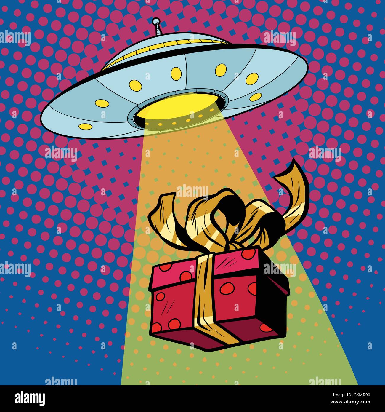 UFO entführt Geschenkbox Stock Vektor