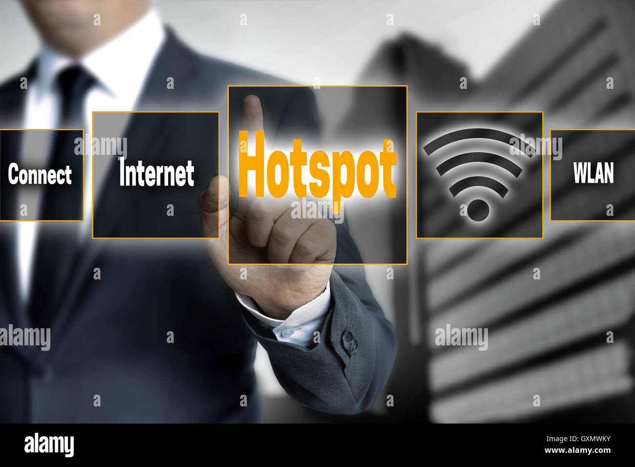 Hotspot-Touchscreen gesteuert Geschäftsmann. Stockfoto Hotspot-Touchscreen gesteuert Geschäftsmann. Stockfoto