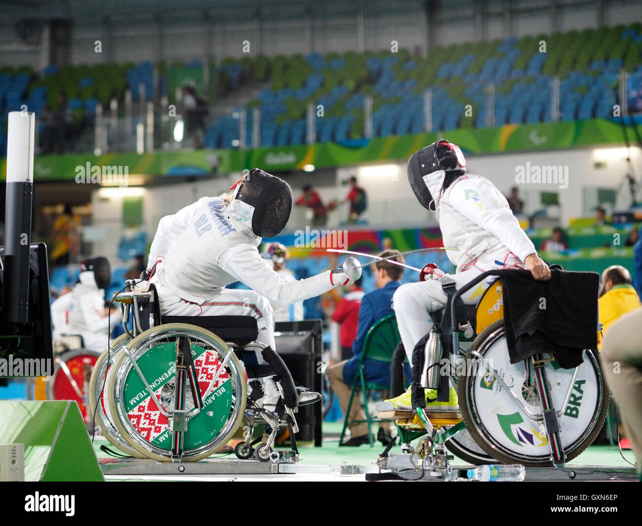 Rio De Janeiro, Brasilien. 16. September 2016. Rio 2016 Paralympischen Spiele Damen Florett zwischen Ungarn und Brasilien Credit: PhotoAbility/Alamy Live-Nachrichten Stockfoto