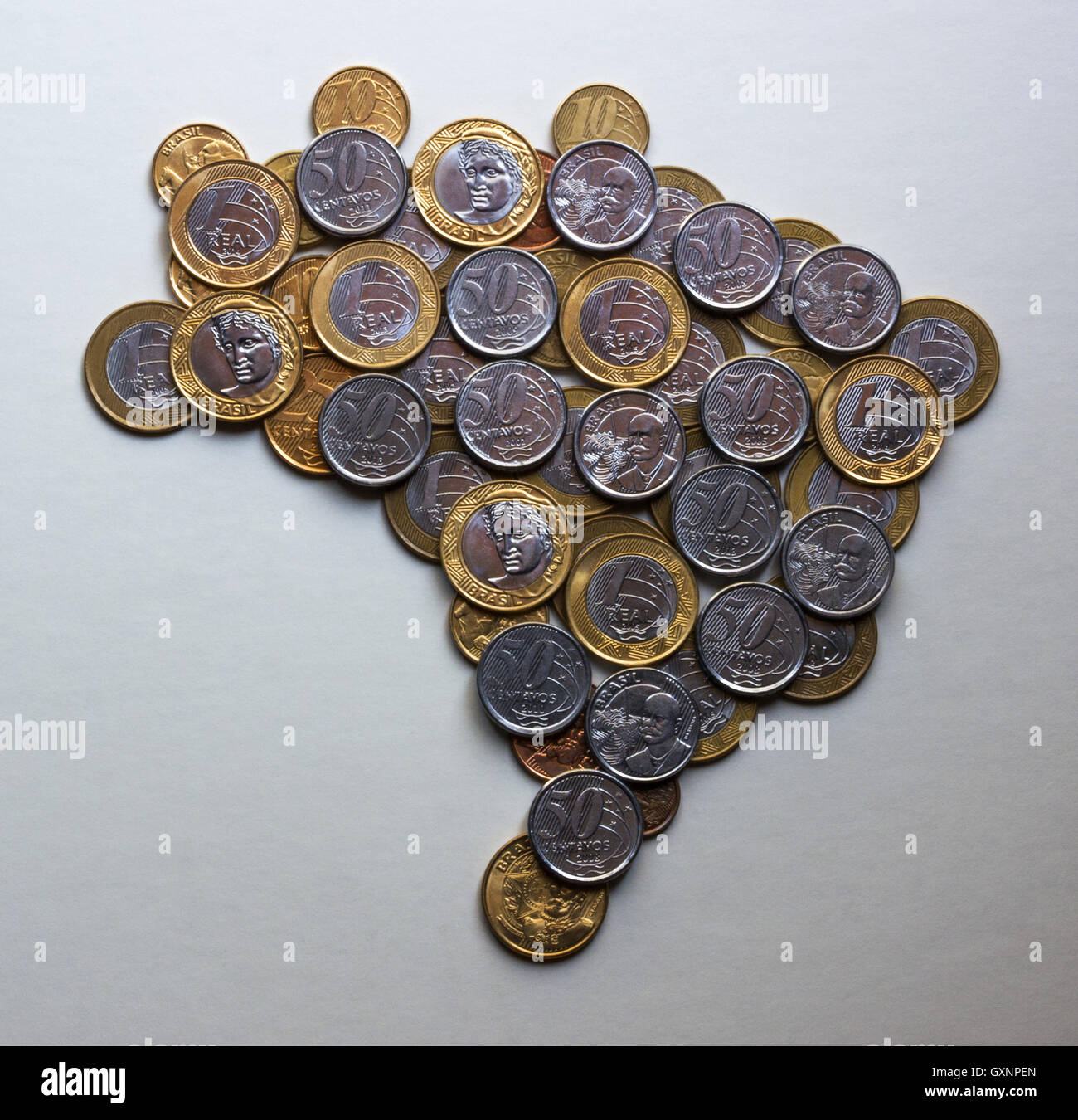 Brasilien Karte mit Münzen Stockfoto