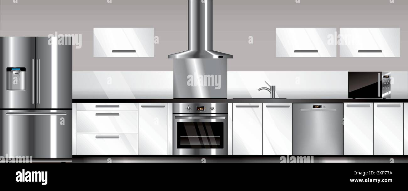 Vektor moderne Küche in grauen und weißen Farben Stock Vektor