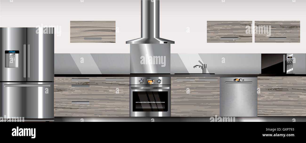 Vektor moderne Küche in grau und Holz Farben Stock Vektor